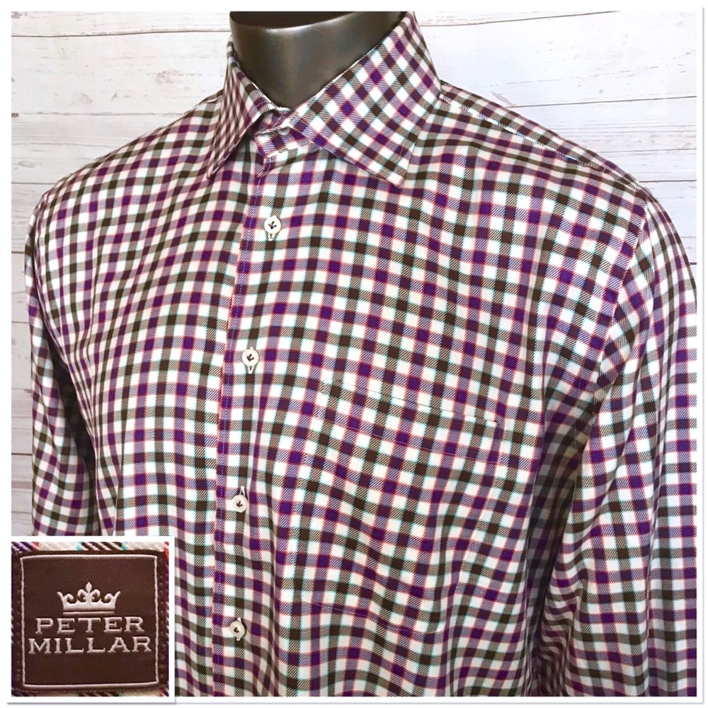 Mens Gingham Check Shirt Button Down Plaid Size L